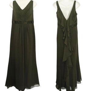 David's Bridal Olive Green V-Neck Maxi Dress